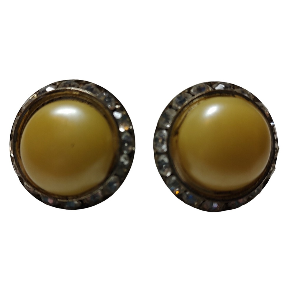 Vintage Earrings Faux Pearl and Rhinestone Screw Back Unmarked One Inch‎